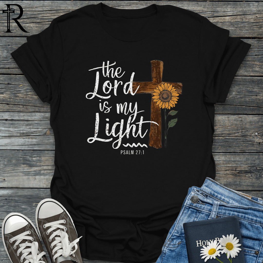 The Lord is My Light - Script Cross Sunflower - T-Shirt