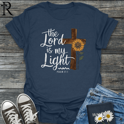 The Lord is My Light - Script Cross Sunflower - T-Shirt