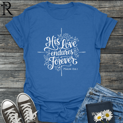 His Love Endures Forever - Floral Square Cross - T-Shirt