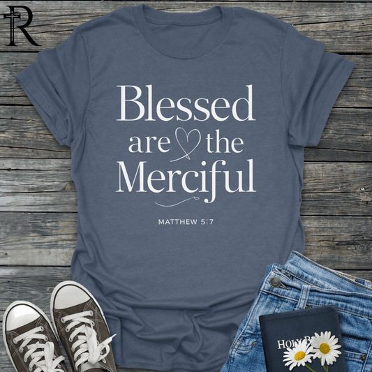 Blessed are the Merciful - Typography Heart - T-Shirt