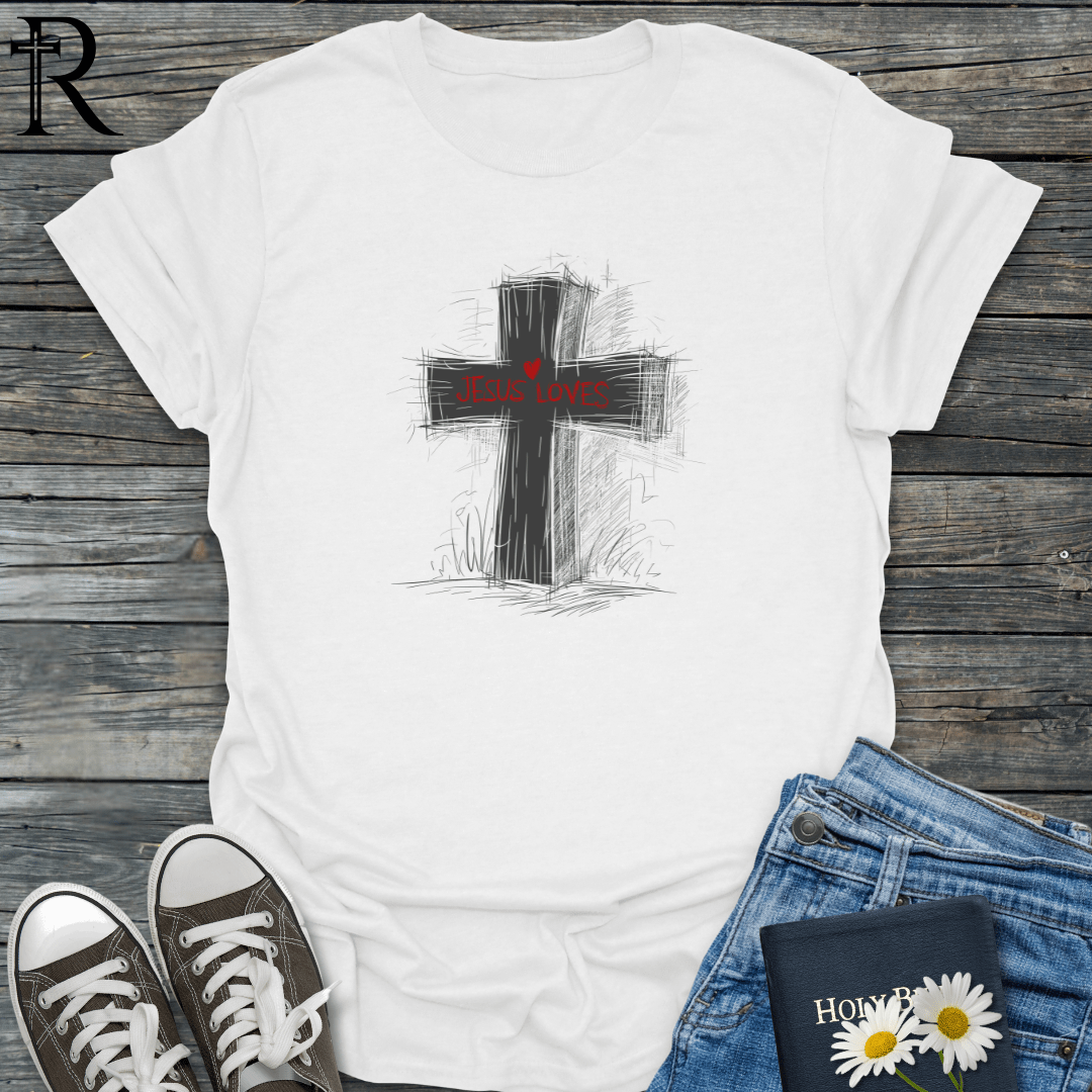 Jesus Loves Cross w Heart - Pencil - T-Shirt