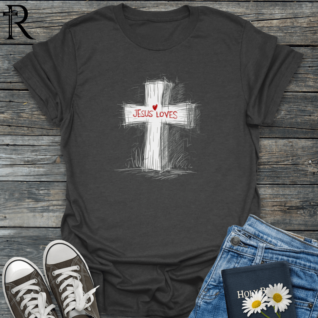 Jesus Loves Cross w Heart - Pencil - T-Shirt