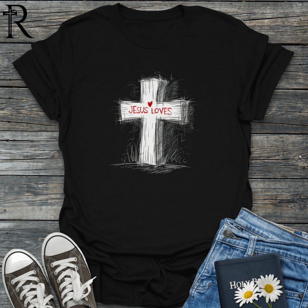 Jesus Loves Cross w Heart - Pencil - T-Shirt