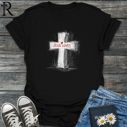 Jesus Loves Cross w Heart - Pencil - T-Shirt