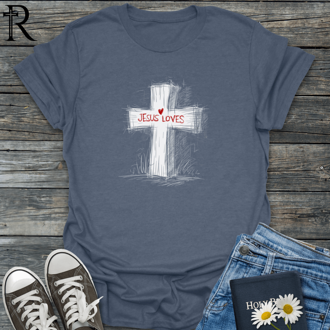 Jesus Loves Cross w Heart - Pencil - T-Shirt