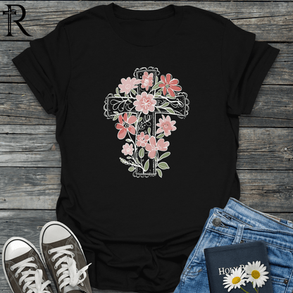 Floral Cross Playful - Muted Pencil - T-Shirt