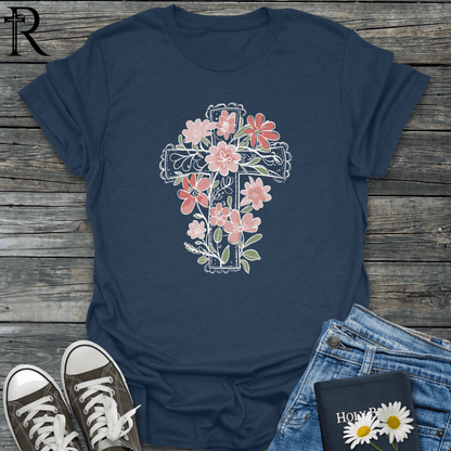 Floral Cross Playful - Muted Pencil - T-Shirt