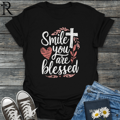 Smile You Are Blessed - Typography - T-Shirt