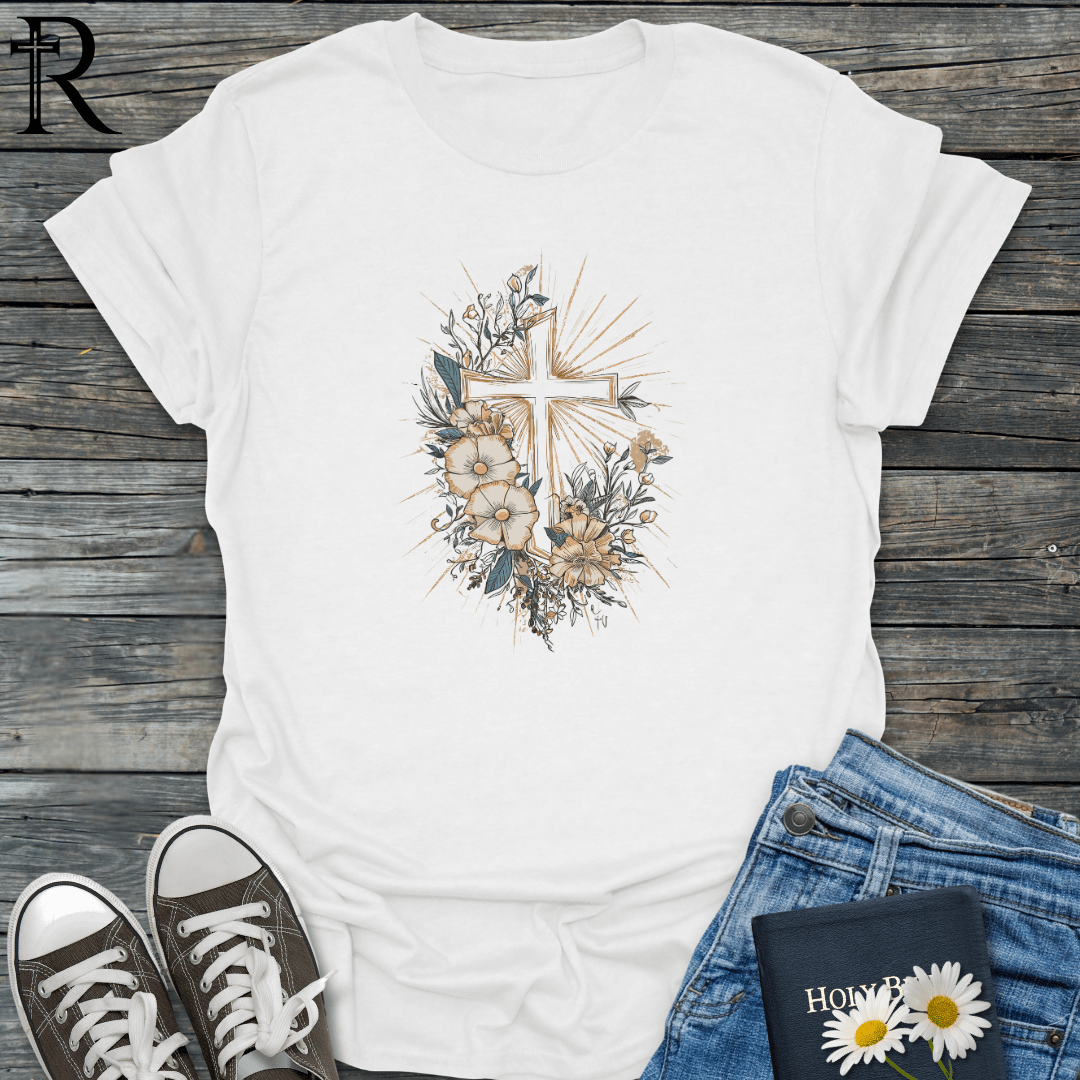 Cross w Partial Floral Frame - T-Shirt