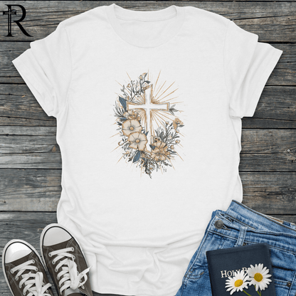 Cross w Partial Floral Frame - T-Shirt