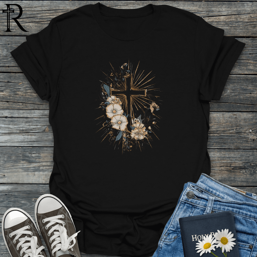 Cross w Partial Floral Frame - T-Shirt