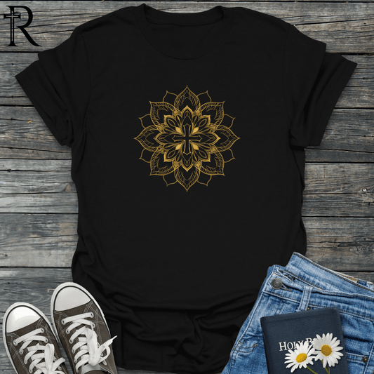 Elaborate Cross in Mandala Flower - T-Shirt