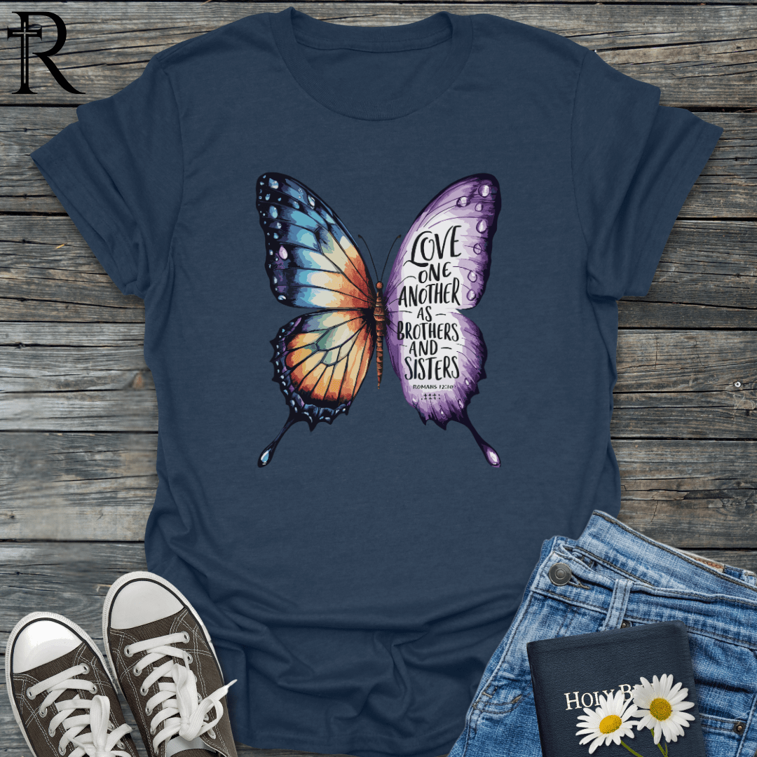 Love One Another as Brothers and Sisters - Butterfly - T-Shirt