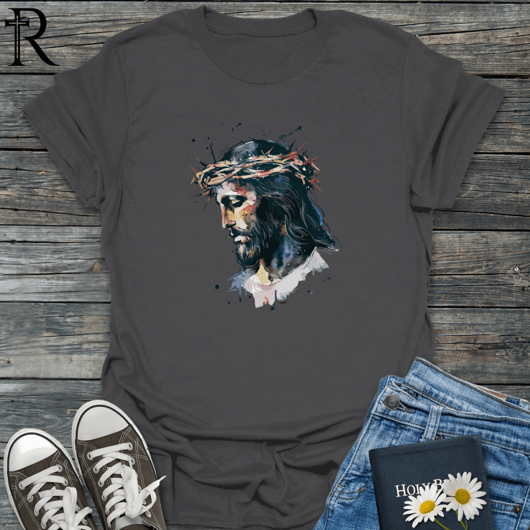 Jesus Profile Wearing a Crown of Thorns - Paint Spatter - T-Shirt