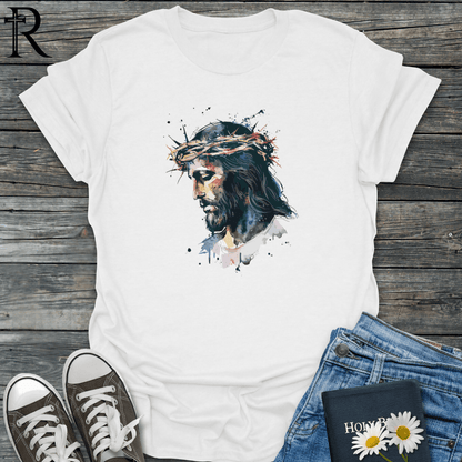 Jesus Profile Wearing a Crown of Thorns - Paint Spatter - T-Shirt