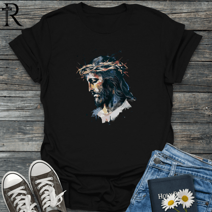 Jesus Profile Wearing a Crown of Thorns - Paint Spatter - T-Shirt