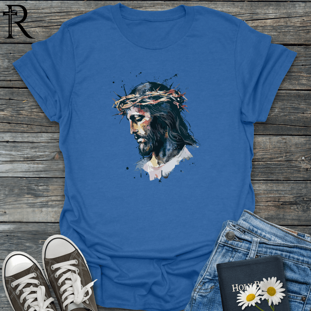 Jesus Profile Wearing a Crown of Thorns - Paint Spatter - T-Shirt