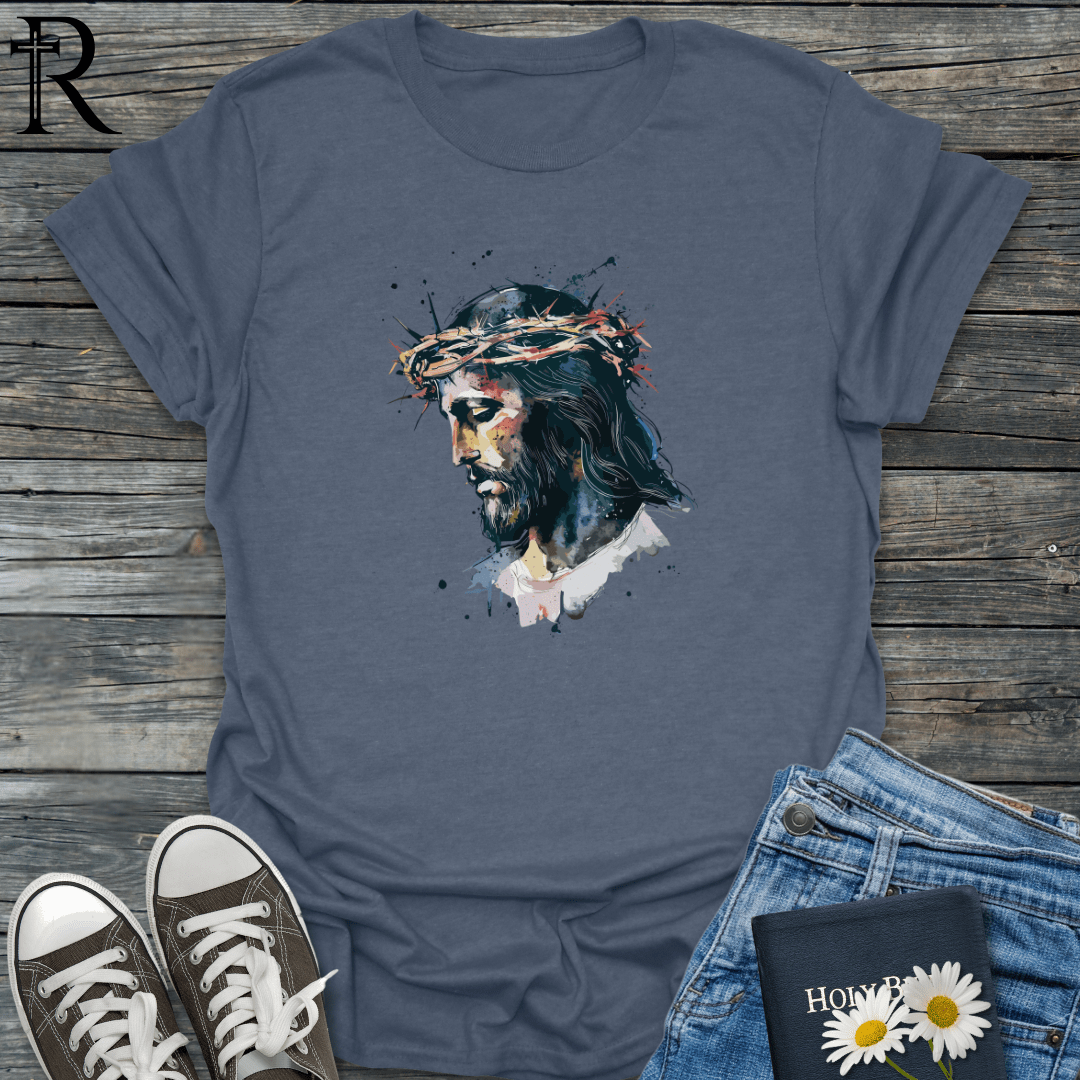 Jesus Profile Wearing a Crown of Thorns - Paint Spatter - T-Shirt