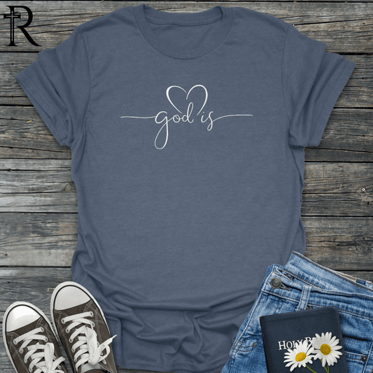 God is w Heart - Cursive Script - T-Shirt