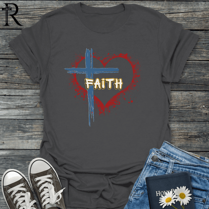 Distressed Cross & Heart - Faith - T-Shirt