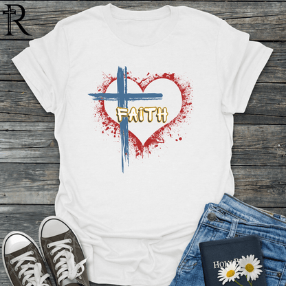 Distressed Cross & Heart - Faith - T-Shirt