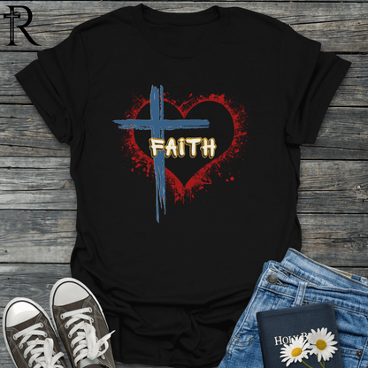 Distressed Cross & Heart - Faith - T-Shirt