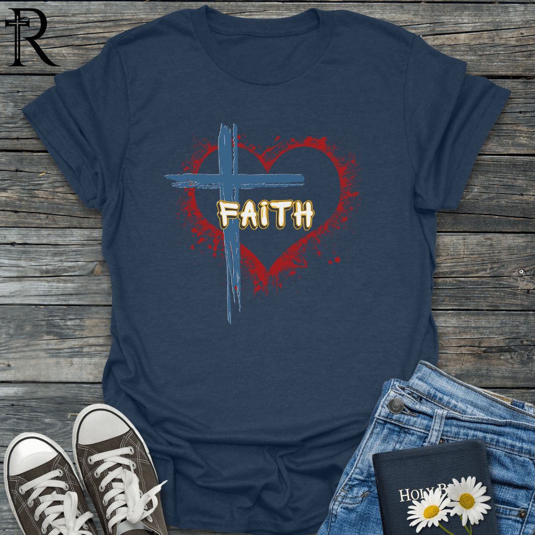 Distressed Cross & Heart - Faith - T-Shirt