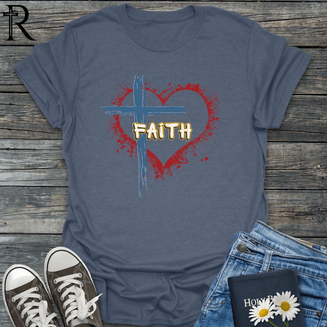 Distressed Cross & Heart - Faith - T-Shirt