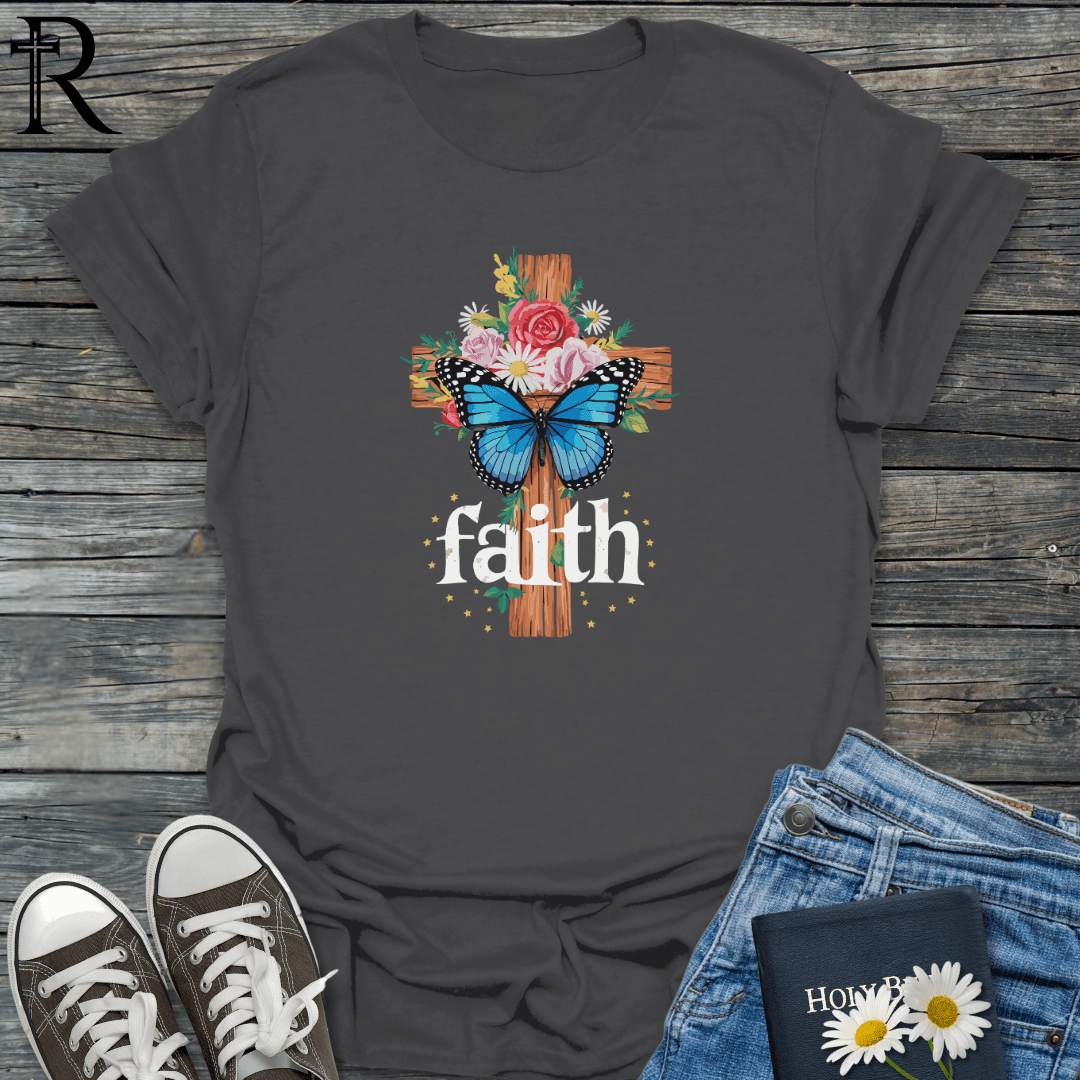 Faith - Floral Cross w Butterfly - T-Shirt