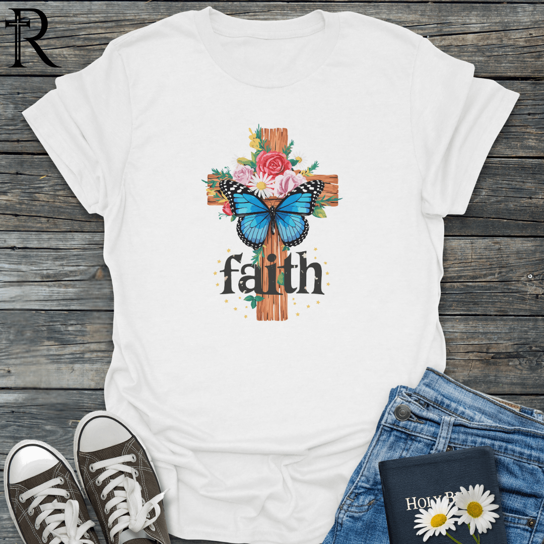 Faith - Floral Cross w Butterfly - T-Shirt