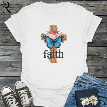 Faith - Floral Cross w Butterfly - T-Shirt