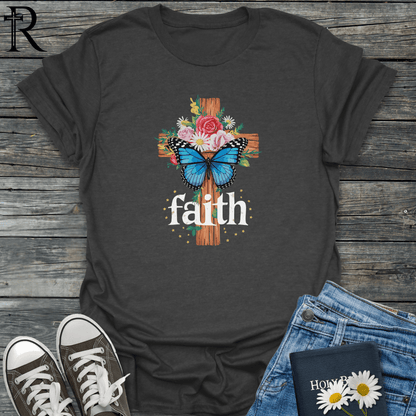 Faith - Floral Cross w Butterfly - T-Shirt