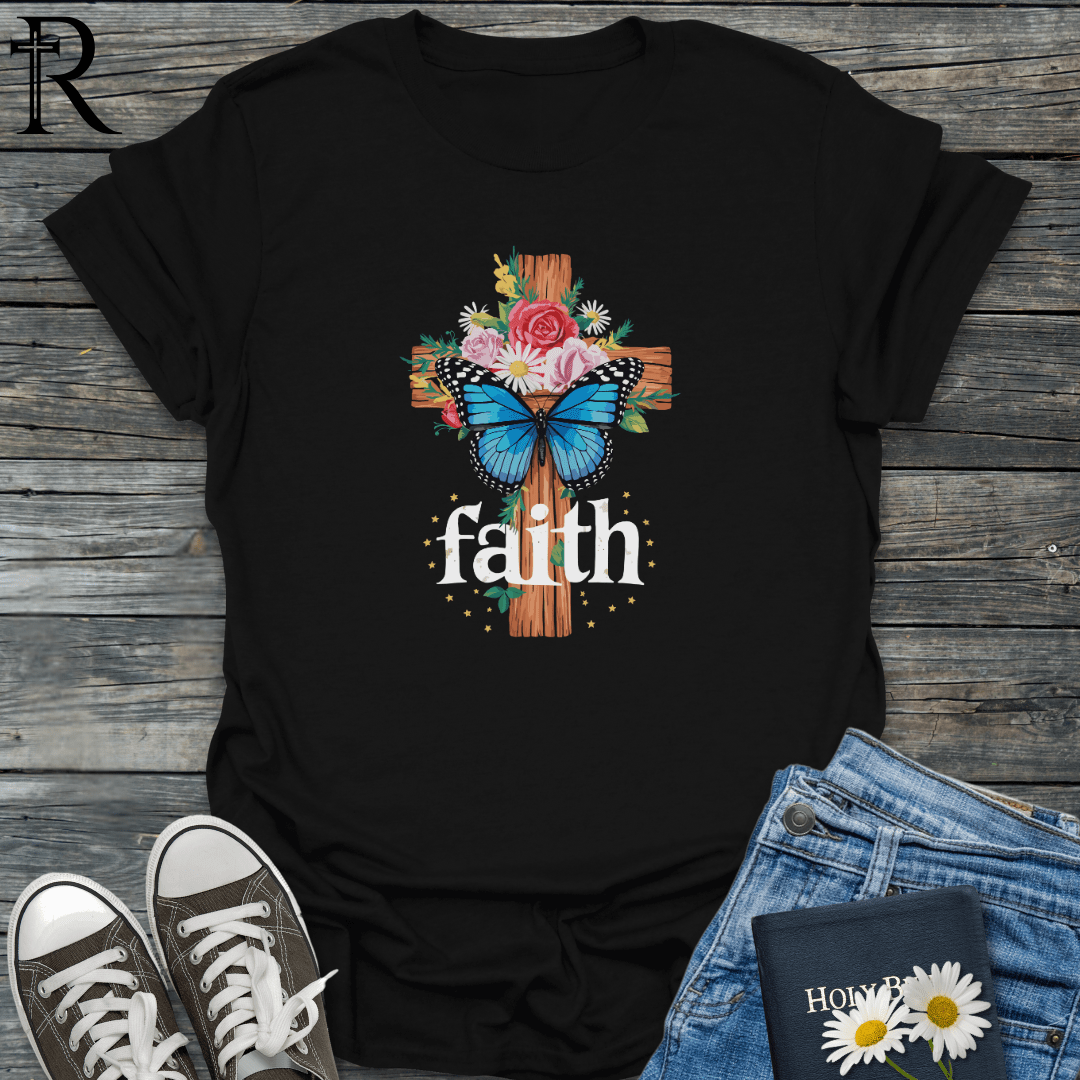 Faith - Floral Cross w Butterfly - T-Shirt