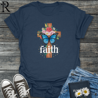 Faith - Floral Cross w Butterfly - T-Shirt