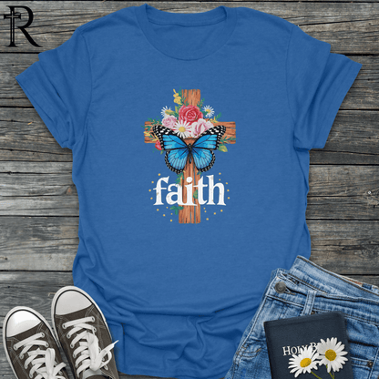 Faith - Floral Cross w Butterfly - T-Shirt