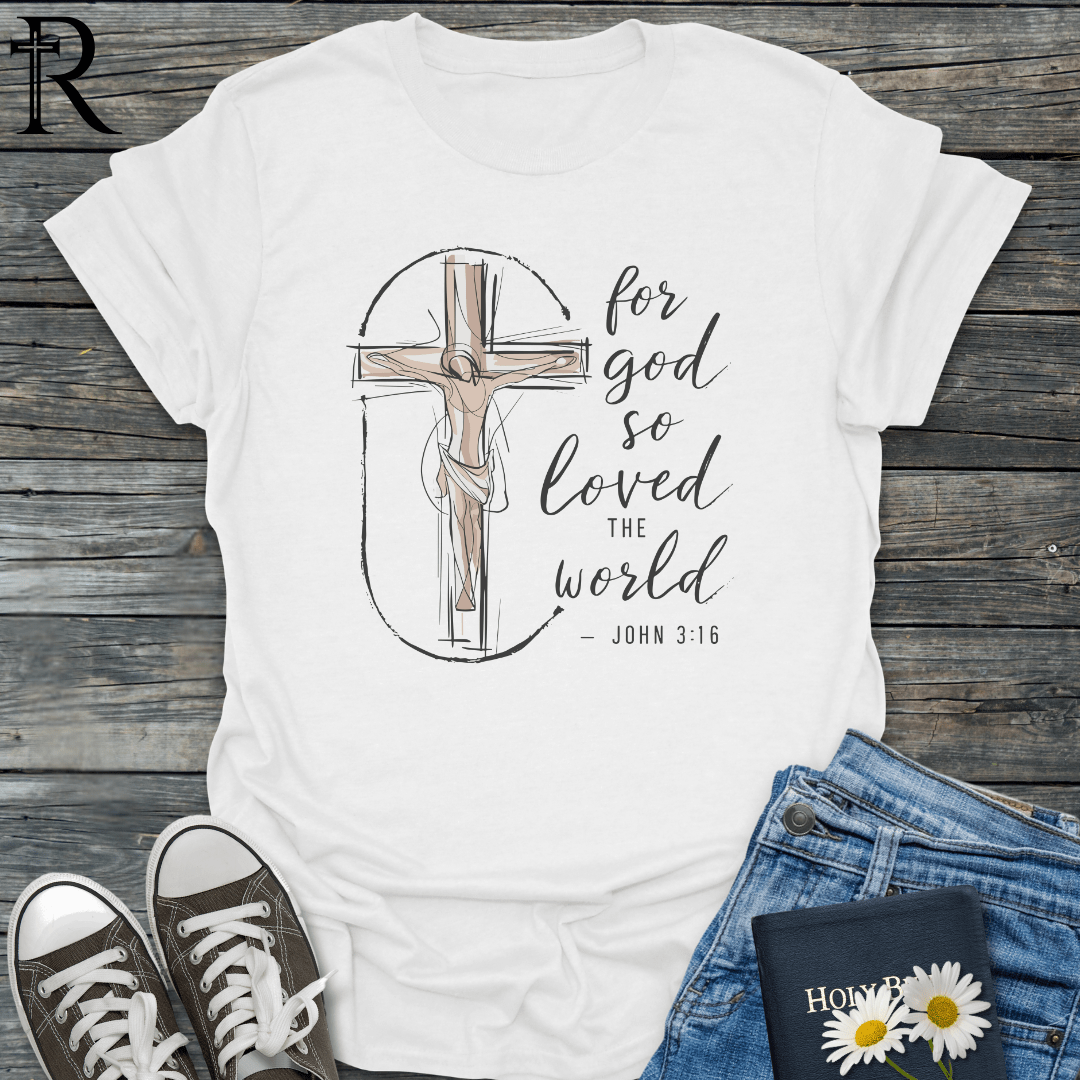 For God So Loved the World - Vitruvian Man Crucifix - T-Shirt