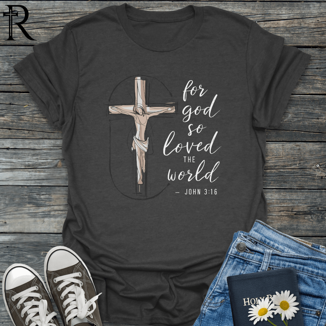 For God So Loved the World - Vitruvian Man Crucifix - T-Shirt