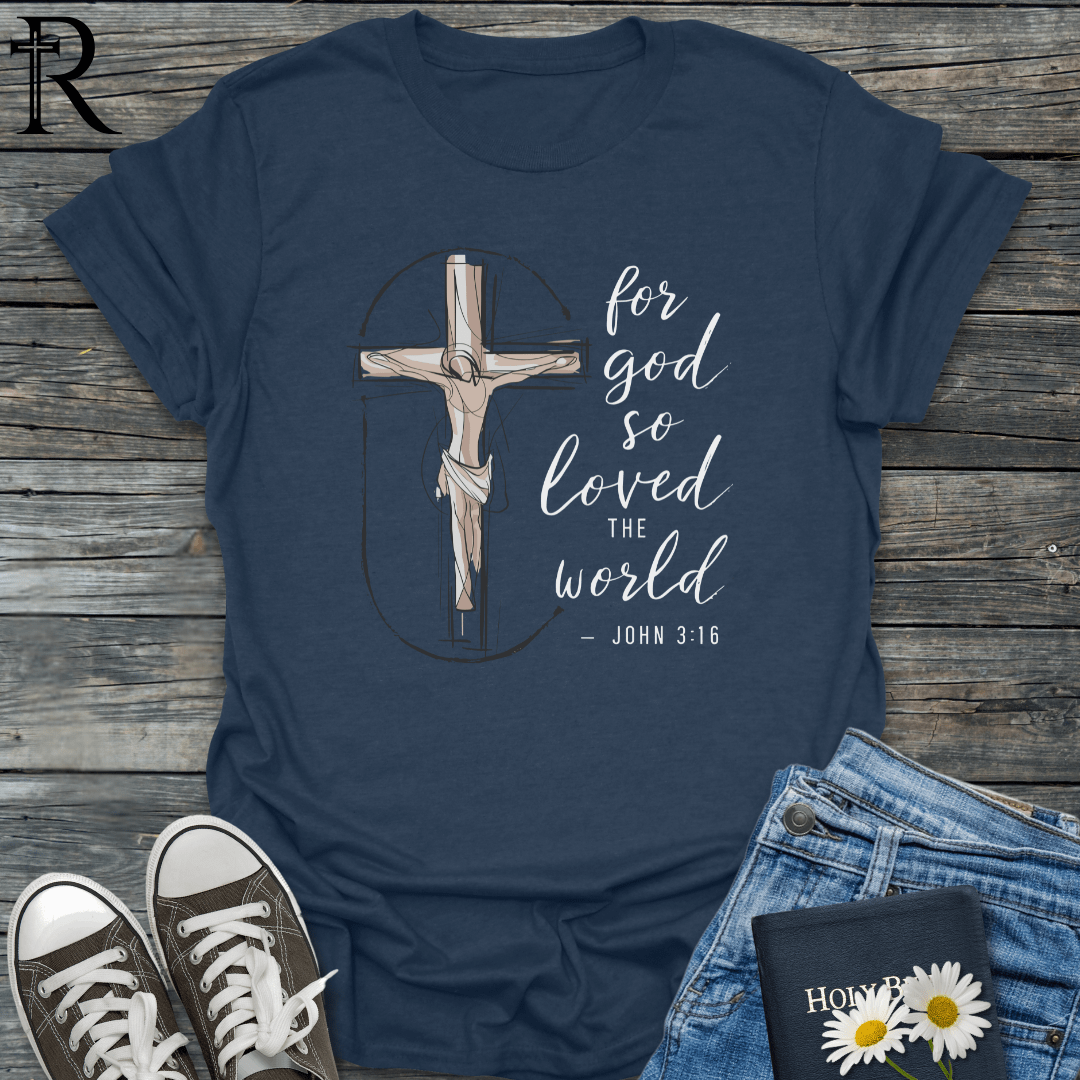 For God So Loved the World - Vitruvian Man Crucifix - T-Shirt