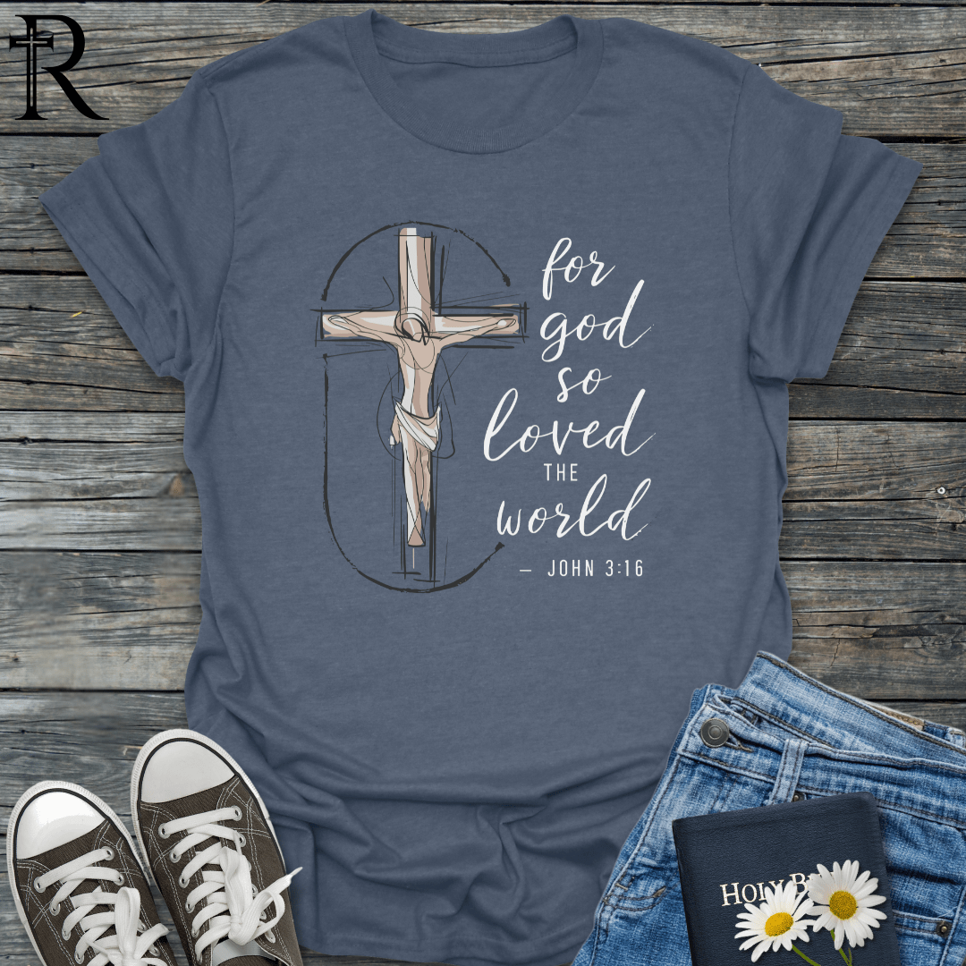 For God So Loved the World - Vitruvian Man Crucifix - T-Shirt